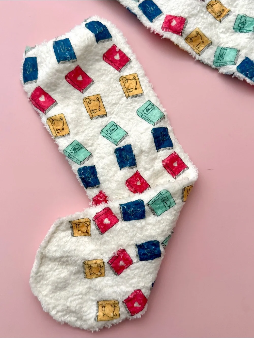 Cozy Bookish Fuzzy Socks Colorful Books Design | One Size Fits Most